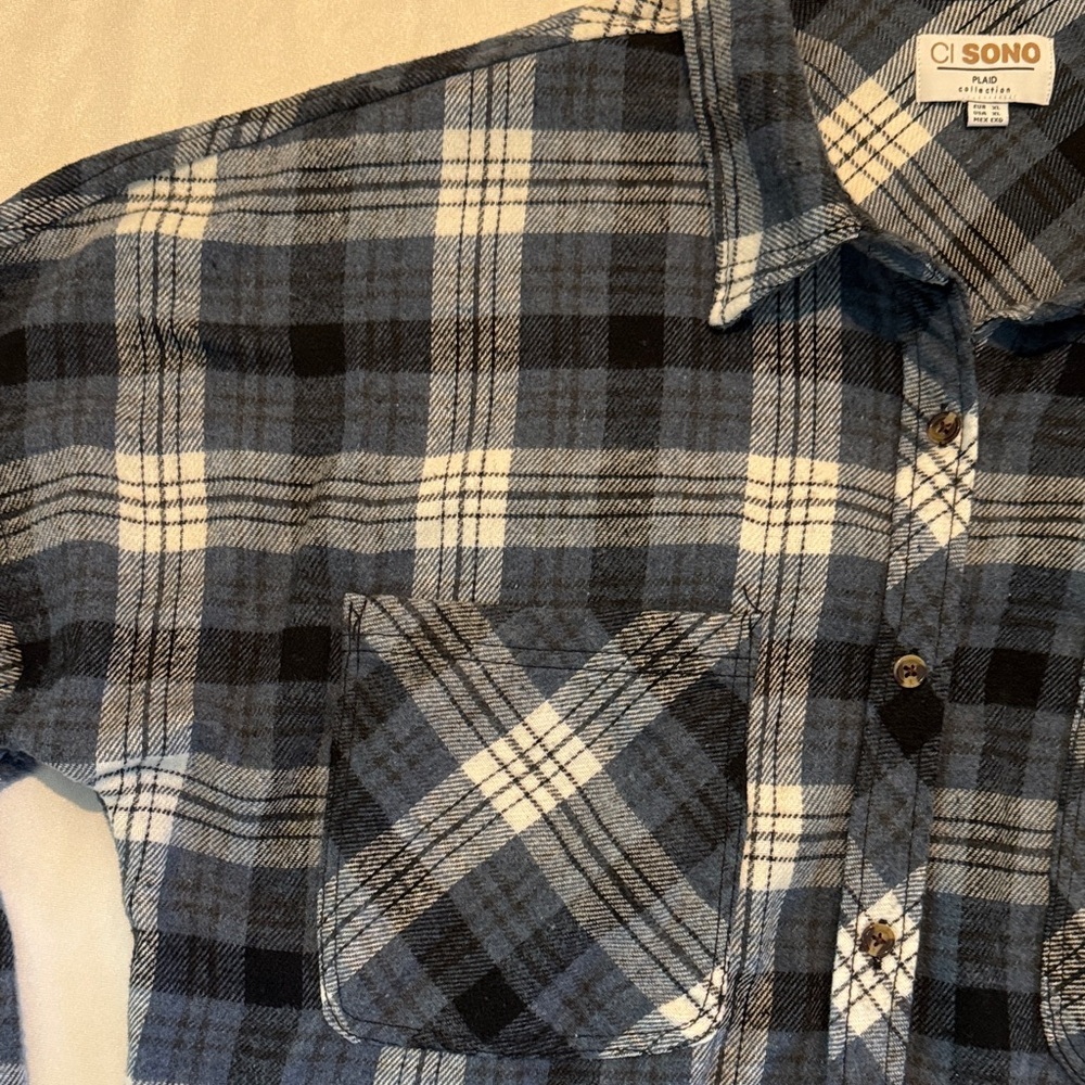 Ci Sono Women’s Flannel Blue and White Plaid Shirt XL - Picture 3 of 8
